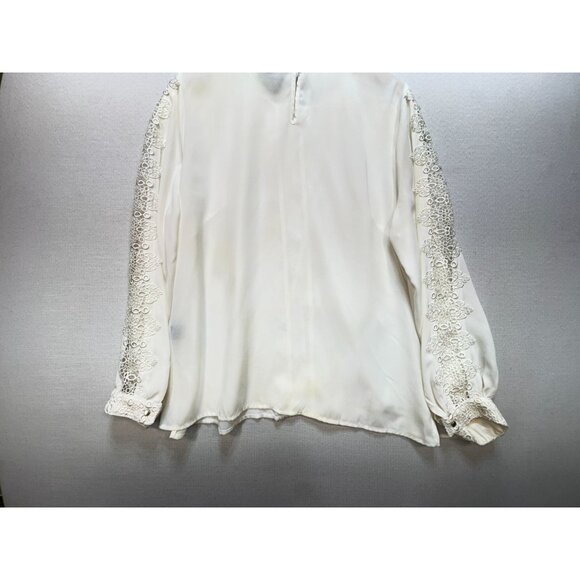 Liz Clayborne Womens Lace Flower Blouse Stretch Sz XL Cream Croquette - Picture 9 of 10